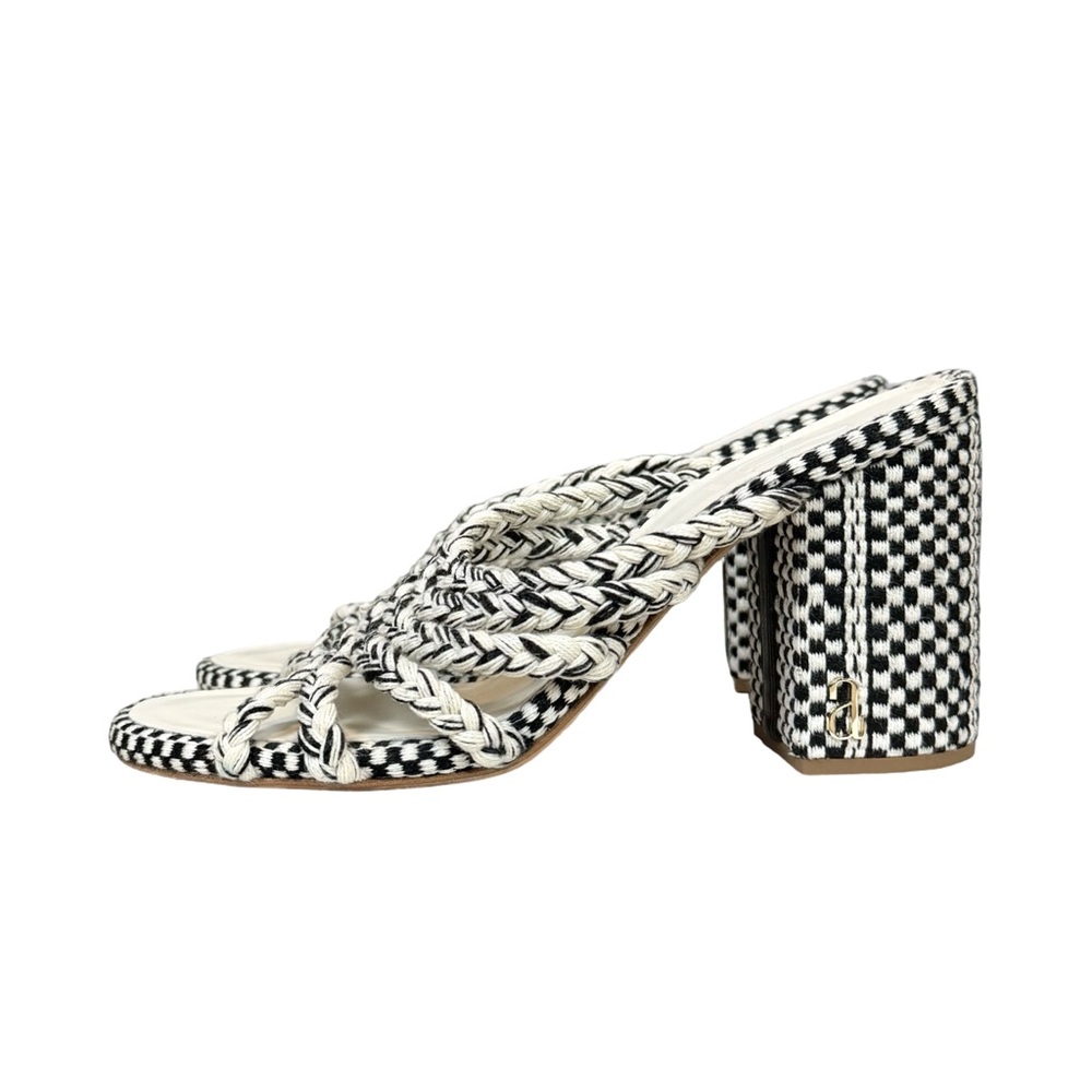 Antolina Women's Black and White Woven Block Heel Slide Sandals Size 38.5 - Picture 7 of 10